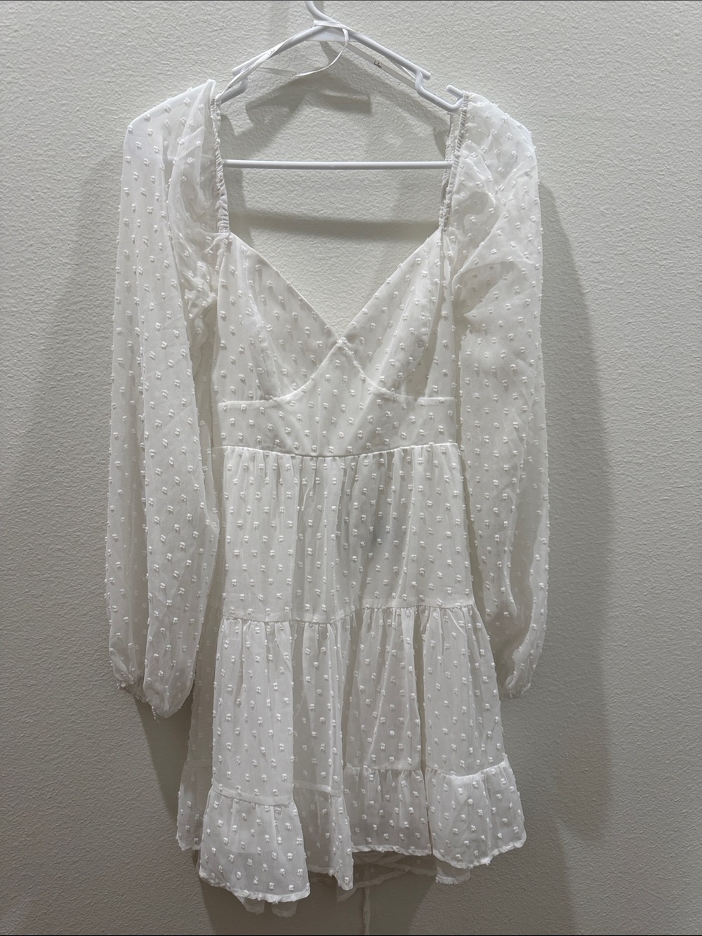 Lulu’s White Swiss Dot Long Sleeve Mini Dress